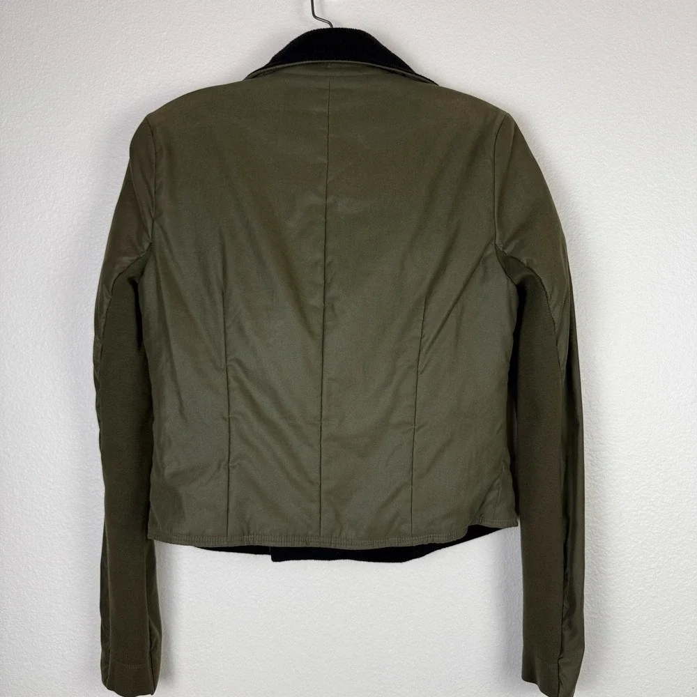 BCBGMAXAZRIA Emerson Asymmetrical Moto Jacket Olive Green Fleece Collar Small - Picture 3 of 6